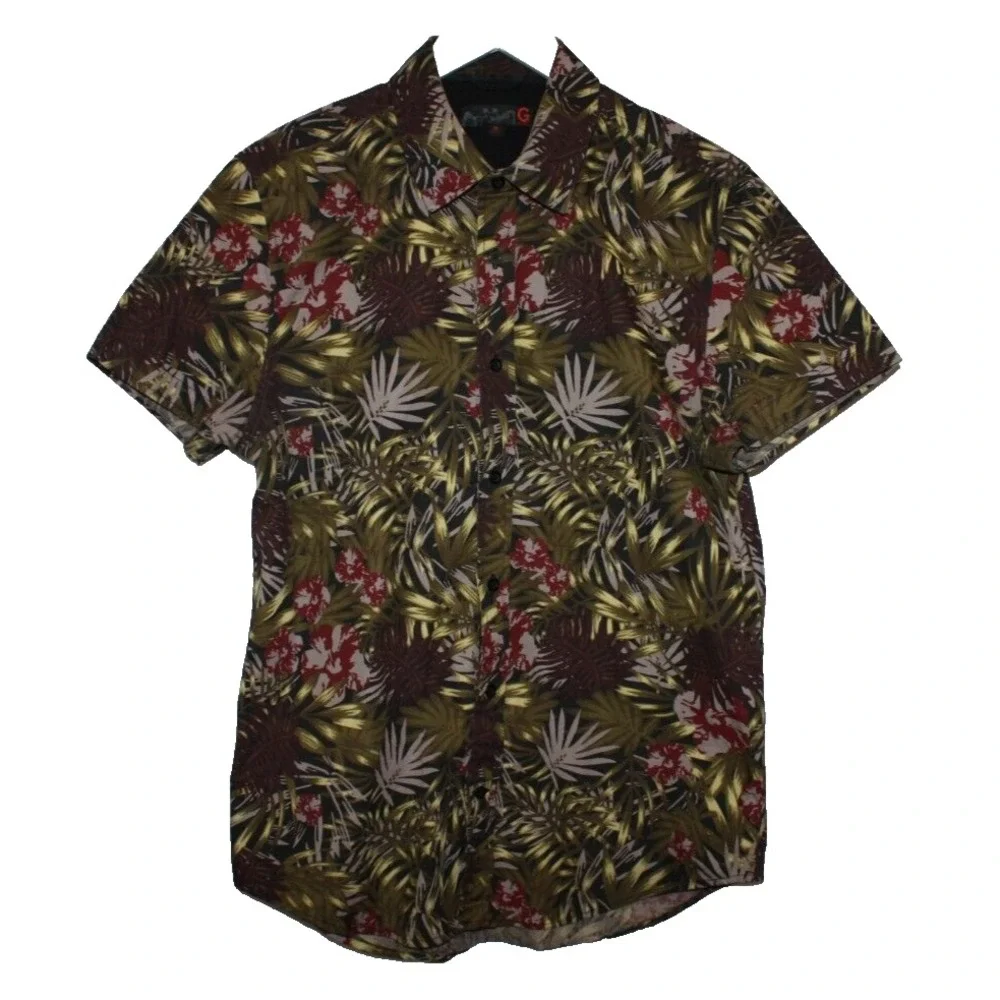 Guess Shorts Men's Medium Multicolor Button Up Tropical Aloha Beach Casual Top